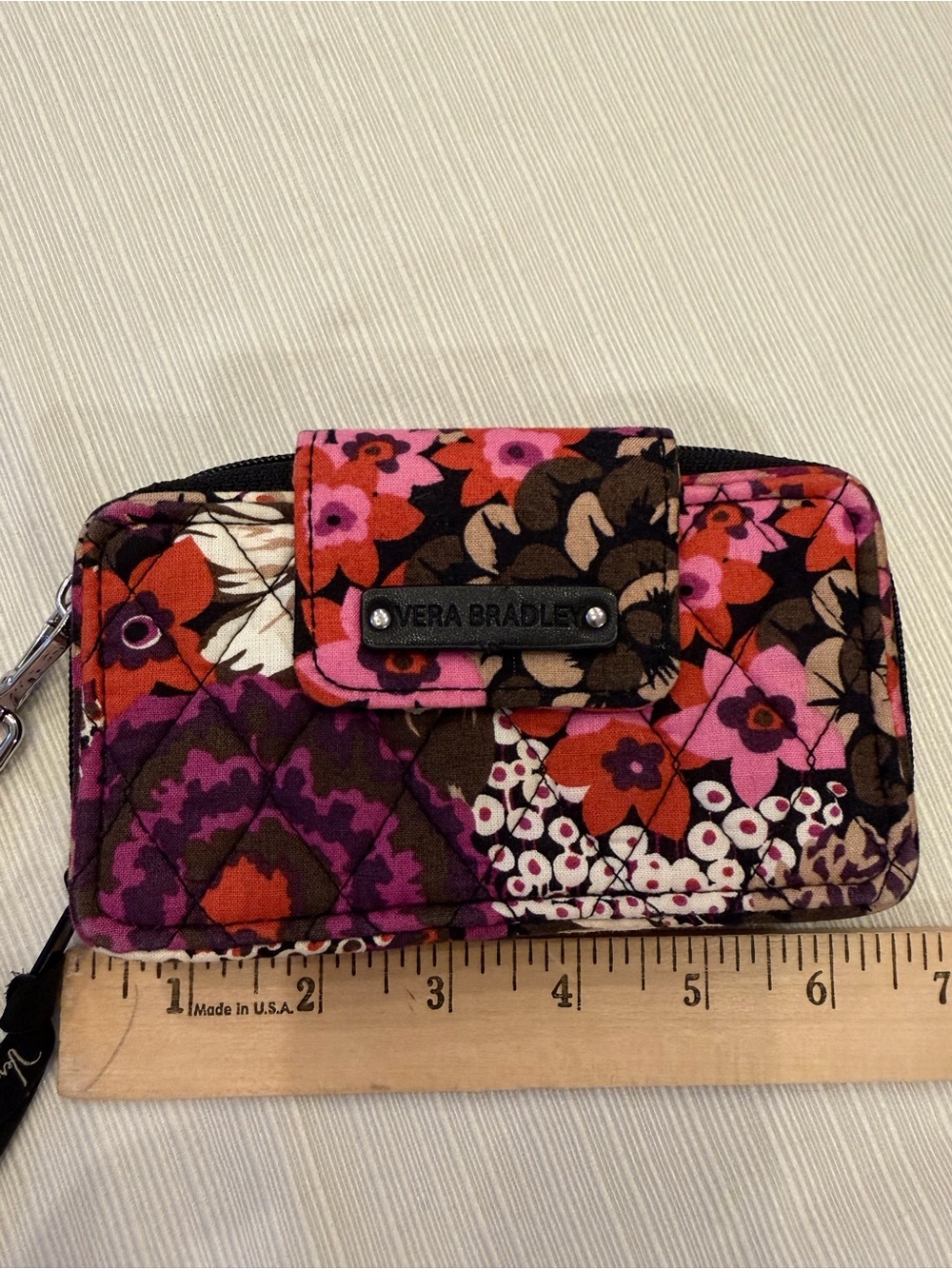 Vera Bradley Pink and Brown Floral Quilted Wristlet Wallet